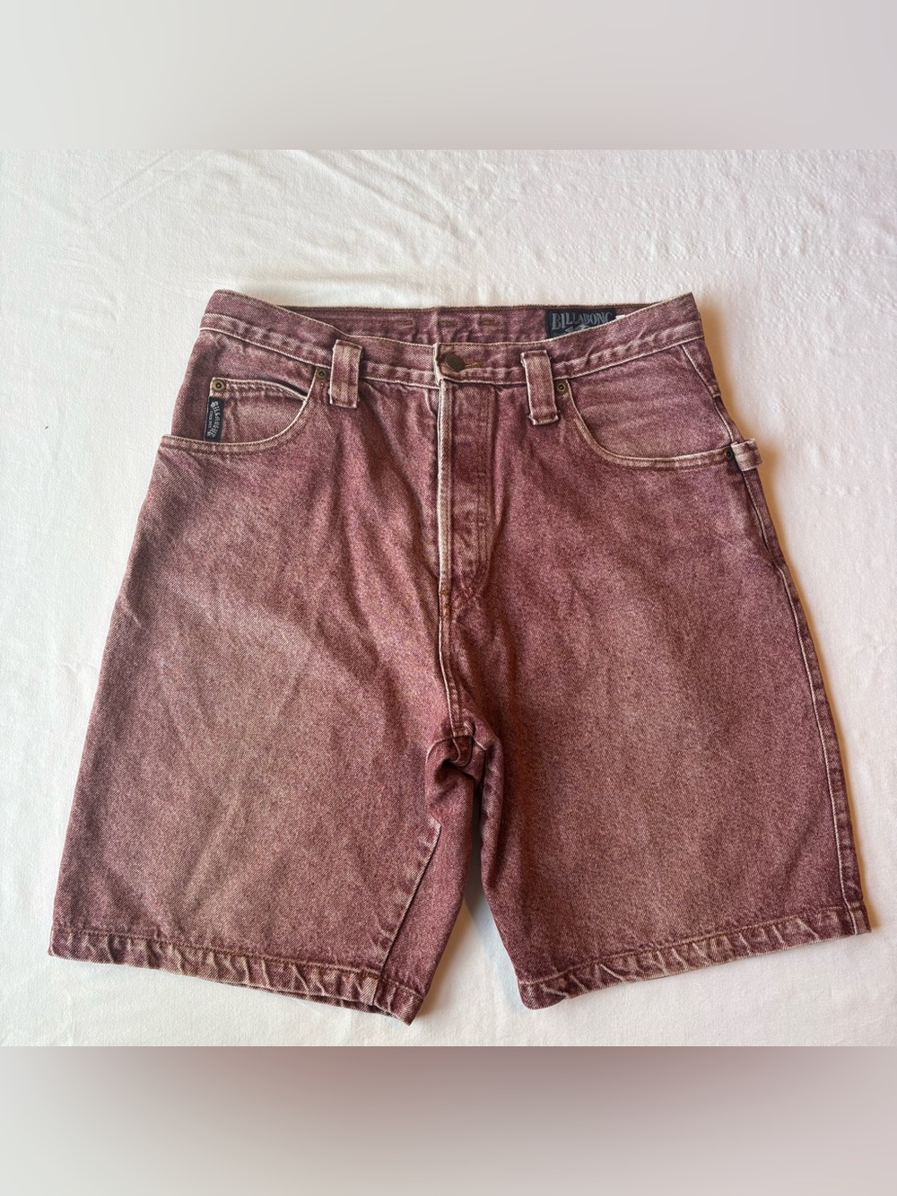 True Vintage 80’s 90’s Billabong Made in USA Denim Shorts Maroon Burgundy Jorts